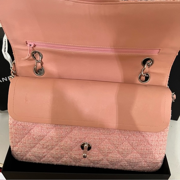 Authentic Chanel Tweed W Flap Pink Quilted Shoulder Bag/ Barbie Pink Chanel - Picture 5 of 16
